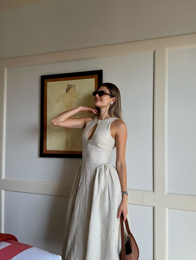 Sara Linen Midi Dress