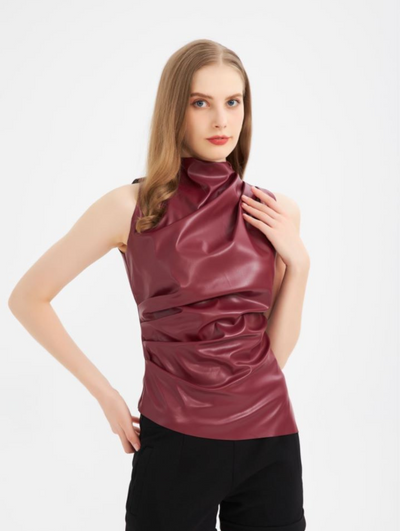 Dana Cherry Leather Top